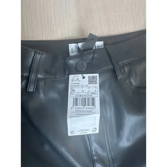 Mango Black Straight Leather Pants - Size 4 - NEW